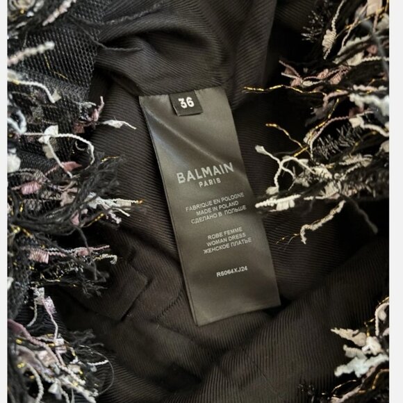 NWT Authentic Balmain Tweed Buttoned Fringe Minidress sz 36 - Picture 7 of 8